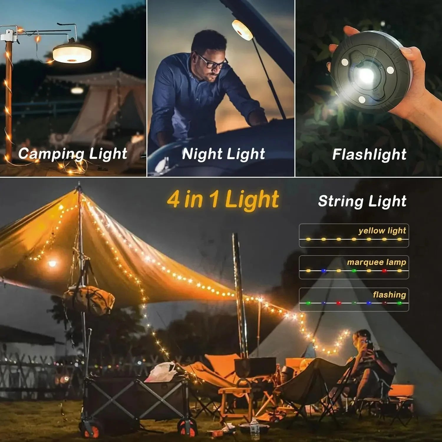 4 in 1 Multifunktionales Campinglicht USB wiederaufladbar