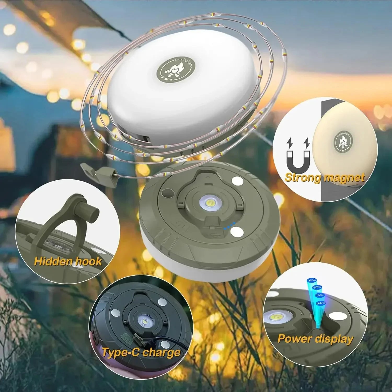 4 in 1 Multifunktionales Campinglicht USB wiederaufladbar